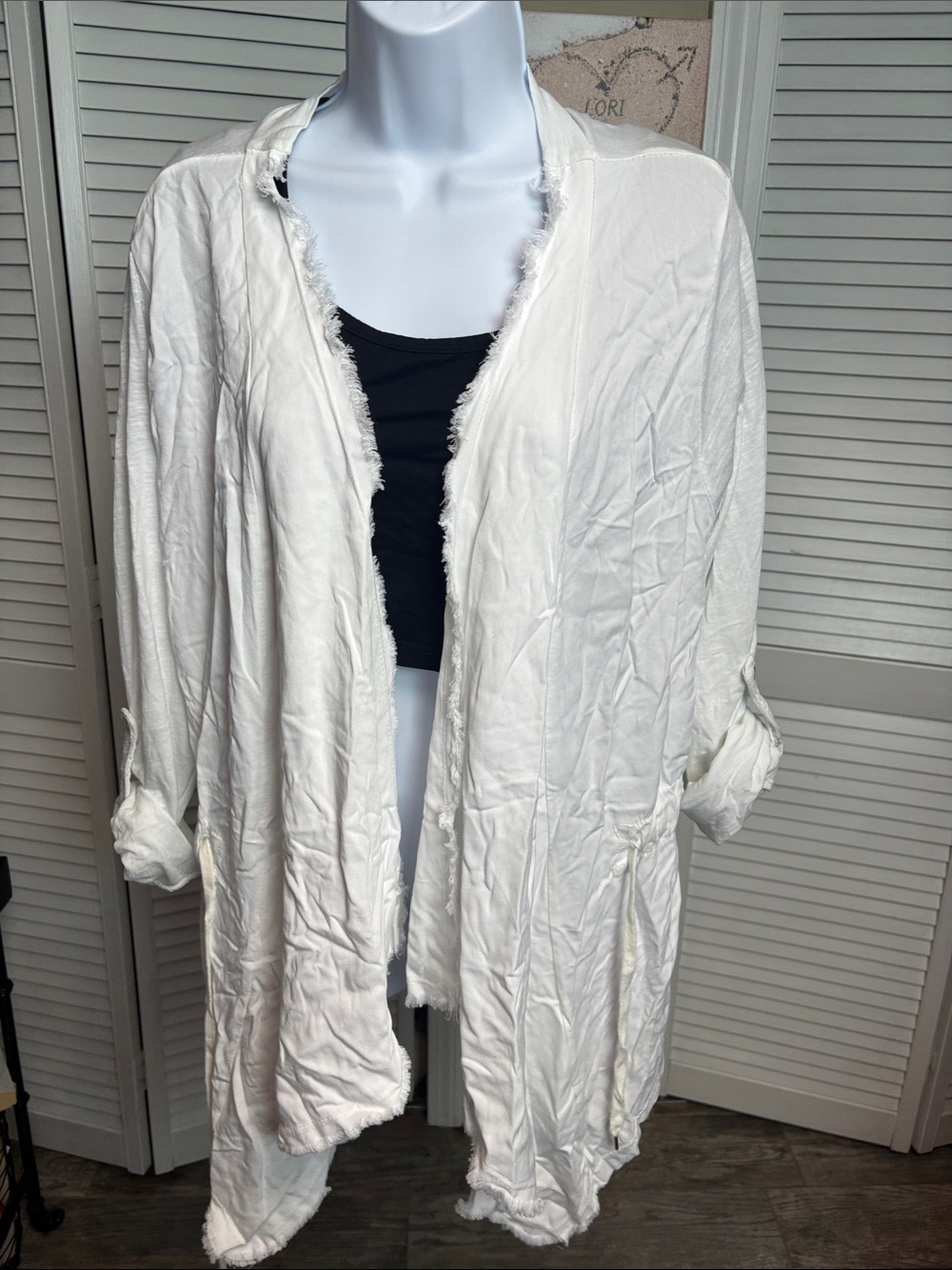 NWT White Lightweight Open-Front Fringed Cardigan/Coverup